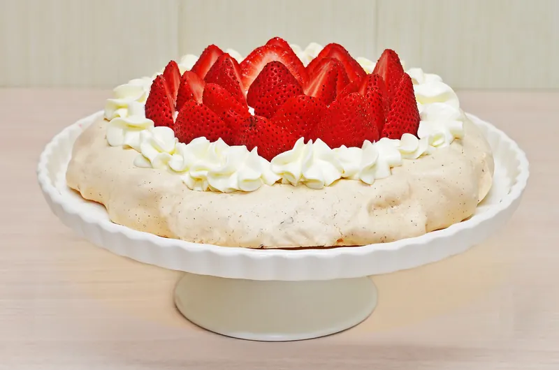Chocolate Chip Pavlova with strawberries